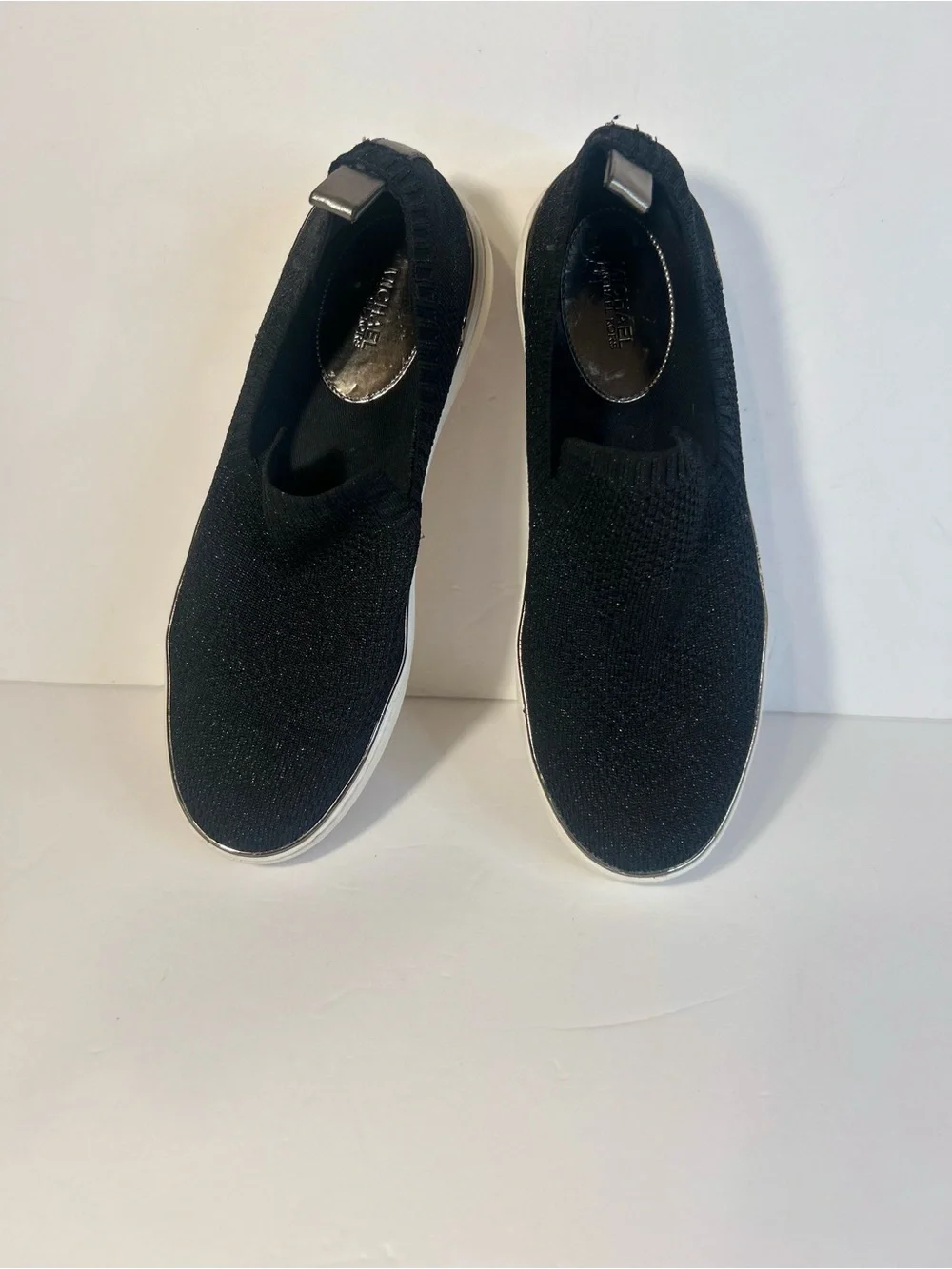 Michael Kors Black Knit Slip-On Sneakers with White Soles